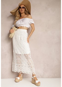 Biała Spódnica o Ażurowym Wykończeniu z Gumką w Talii Maloedie ze sklepu Renee odzież w kategorii Spódnice - zdjęcie 171959761