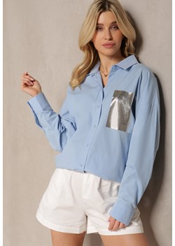 Niebieska Koszula z Bawełny z Imitacją Kieszeni o Metalicznym Wykończeniu Hecilla ze sklepu Renee odzież w kategorii Koszule damskie - zdjęcie 171959932