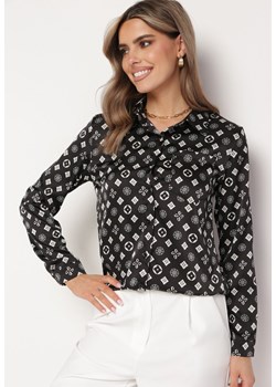Czarna Koszula w Geometryczne Wzory o Klasycznym Fasonie Pielaria ze sklepu Born2be Odzież w kategorii Koszule damskie - zdjęcie 171959974