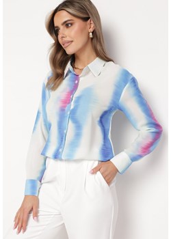 Biało-Niebieska Koszula z Wzorem Tie-Dye Aranepia ze sklepu Born2be Odzież w kategorii Koszule damskie - zdjęcie 171959981
