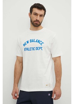 New Balance t-shirt bawełniany męski kolor beżowy z nadrukiem MT41514SST ze sklepu PRM w kategorii T-shirty męskie - zdjęcie 171962862