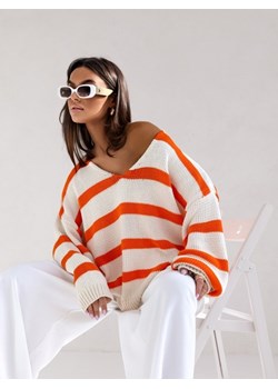 Sweter Madelyn Stripes Cream Pomarańczowy ze sklepu Lisa Mayo w kategorii Swetry damskie - zdjęcie 171963943