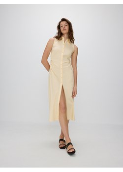 Reserved - Sukienka midi z kołnierzykiem - jasnożółty ze sklepu Reserved w kategorii Sukienki - zdjęcie 171964092