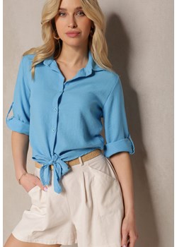 Niebieska Koszula z Rękawami z Możliwością Podpięcia Wiązana na Dole Zapinana na Guziki Sanesria ze sklepu Renee odzież w kategorii Koszule damskie - zdjęcie 171977674