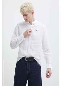 Abercrombie &amp; Fitch koszula lniana kolor biały regular z kołnierzykiem button-down ze sklepu ANSWEAR.com w kategorii Koszule męskie - zdjęcie 171981293