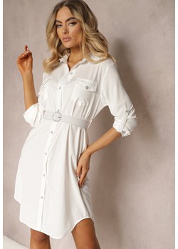 Biała Koszulowa Sukienka Utility z Eleganckim Paskiem w Komplecie Miriams ze sklepu Renee odzież w kategorii Sukienki - zdjęcie 171982041