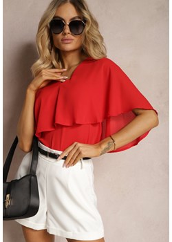 Czerwona Bluzka Udekorowana Szeroką Falbanką Ebirella ze sklepu Renee odzież w kategorii Bluzki damskie - zdjęcie 171982051