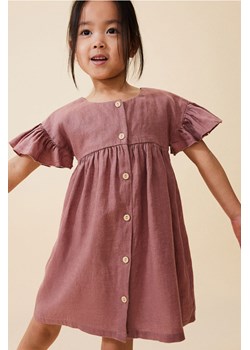 H & M - Lniana sukienka z falbankowym rękawem - Różowy ze sklepu H&M w kategorii Sukienki dziewczęce - zdjęcie 171983174