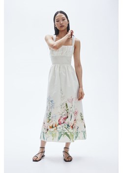 H & M - Sukienka z domieszką lnu i nadrukiem - Biały ze sklepu H&M w kategorii Sukienki - zdjęcie 171983303