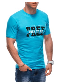 T-shirt męski z nadrukiem 1924S - turkusowy ze sklepu Edoti w kategorii T-shirty męskie - zdjęcie 171983850