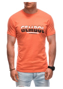 T-shirt męski z nadrukiem 1921S - pomarańczowy ze sklepu Edoti w kategorii T-shirty męskie - zdjęcie 171983873