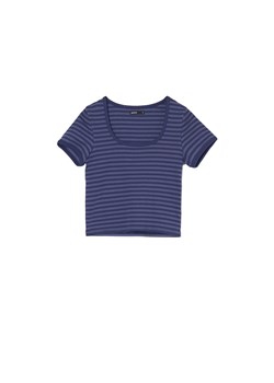 Cropp - Granatowa koszulka z dekoltem karo - niebieski ze sklepu Cropp w kategorii Bluzki damskie - zdjęcie 171984023