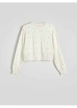 Reserved - Bawełniana bluza z aplikacjami - złamana biel ze sklepu Reserved w kategorii Bluzy damskie - zdjęcie 171984231