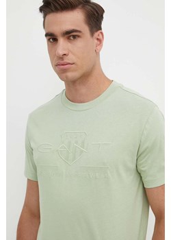 Gant t-shirt bawełniany kolor zielony z aplikacją ze sklepu ANSWEAR.com w kategorii T-shirty męskie - zdjęcie 171987764