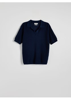 Reserved - Ażurowa koszulka polo z lnem - granatowy ze sklepu Reserved w kategorii T-shirty męskie - zdjęcie 171993971