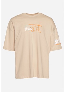 Beżowa Koszulka Bawełniana z Dużym Nadrukiem na Plecach Ircia ze sklepu Born2be Odzież w kategorii T-shirty męskie - zdjęcie 171996261