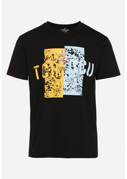 Czarna Bawełniana Koszulka T-Shirt z Krótkim Rękawem i Ozdobnym Nadrukiem Branessa ze sklepu Born2be Odzież w kategorii T-shirty męskie - zdjęcie 171996293
