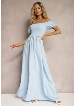Jasnoniebieska Sukienka z Gumeczkami w Talii i Przy Dekolcie z Rozkloszowanym Dołem Anideta ze sklepu Renee odzież w kategorii Sukienki - zdjęcie 171996404