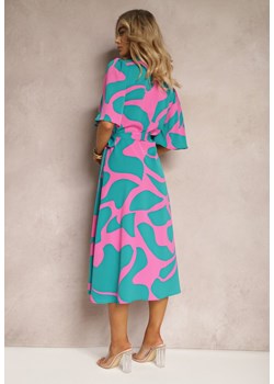 Niebiesko-Różowa Sukienka o Kopertowym Fasonie z Wiązaniem w Talii Uzilena ze sklepu Renee odzież w kategorii Sukienki - zdjęcie 171996471