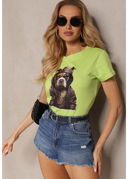 Jasnozielony T-shirt z Bawełny Ozdobiony Nadrukiem Tiimarie ze sklepu Renee odzież w kategorii Bluzki damskie - zdjęcie 171996594