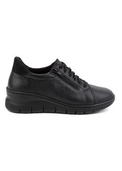 Buty damskie sneakersy skórzane sznurowane z zamkiem 0703W czarne ze sklepu butyolivier w kategorii Półbuty damskie - zdjęcie 171998300