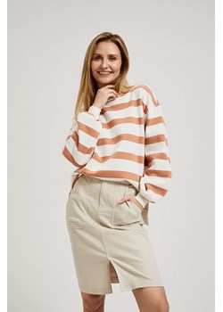 Bluza w paski z bufiastymi rękawami brązowa ze sklepu Moodo.pl w kategorii Bluzy damskie - zdjęcie 171999863