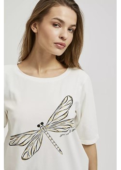 Bluzka z nadrukiem i okrągłym dekoltem biała ze sklepu Moodo.pl w kategorii Bluzki damskie - zdjęcie 172000113