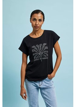 T-shirt z nadrukiem i okrągłym dekoltem czarny ze sklepu Moodo.pl w kategorii Bluzki damskie - zdjęcie 172000360