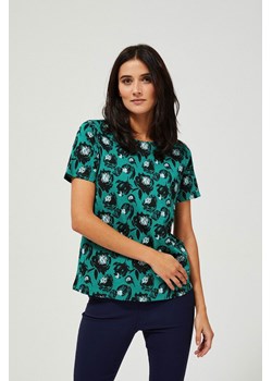 Bawełniana bluzka z nadrukiem zielona ze sklepu Moodo.pl w kategorii Bluzki damskie - zdjęcie 172001271