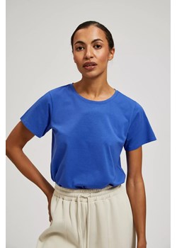 Bluzka z dekoltem i krótkimi rękawami niebieska ze sklepu Moodo.pl w kategorii Bluzki damskie - zdjęcie 172001330