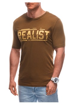 T-shirt męski z nadrukiem 1928S - brązowy ze sklepu Edoti w kategorii T-shirty męskie - zdjęcie 172003371
