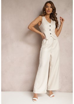 Beżowe Spodnie Szerokie Garniturowe High Waist Tamarixia ze sklepu Renee odzież w kategorii Spodnie damskie - zdjęcie 172004632
