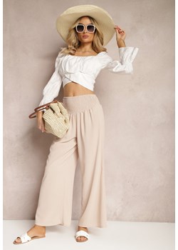 Beżowe Spodnie Kuloty High Waist z Gumką w Talii Lipadre ze sklepu Renee odzież w kategorii Spodnie damskie - zdjęcie 172004652