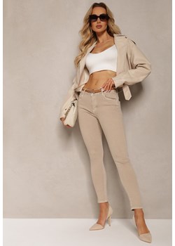 Beżowe Spodnie Skinny z Bawełny z Dodatkowym Paskiem z Ekoskóry Natsulle ze sklepu Renee odzież w kategorii Spodnie damskie - zdjęcie 172004672