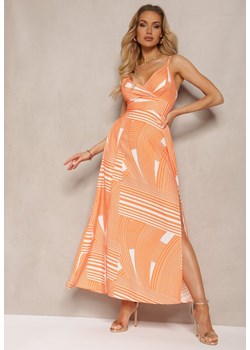 Pomarańczowa Sukienka z Regulowanymi Ramiączkami z Gumkami z Tyłu i Rozcięciami Fatoria ze sklepu Renee odzież w kategorii Sukienki - zdjęcie 172004792