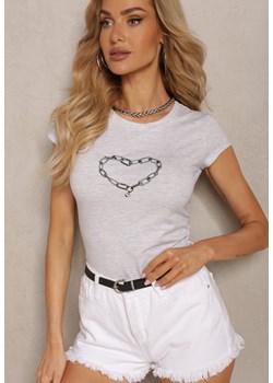 Jasnoszary Koszulka T-shirt z Bawełny z Ozdobnym Nadrukiem Efita ze sklepu Renee odzież w kategorii Bluzki damskie - zdjęcie 172004943