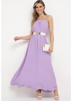 Fioletowa Sukienka na Regulowanych Ramiączkach Wiązana na Szyi Ploeliama ze sklepu Born2be Odzież w kategorii Sukienki - zdjęcie 172005271