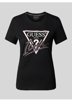 T-shirt z nadrukiem z logo i obszyciem ozdobnymi kamieniami ze sklepu Peek&Cloppenburg  w kategorii Bluzki damskie - zdjęcie 172005800