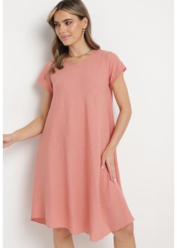 Różowa Rozkloszowana Sukienka z Krótkim Rękawem Elletta ze sklepu Born2be Odzież w kategorii Sukienki - zdjęcie 172008740