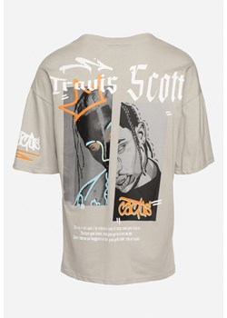 Szara Koszulka Bawełniana z Dużym Nadrukiem na Plecach Ircia ze sklepu Born2be Odzież w kategorii T-shirty męskie - zdjęcie 172008784
