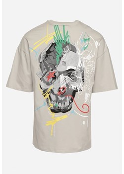 Szara Koszulka z Krótkim Rękawem T-Shirt z Nadrukiem z Przodu i na Plecach Franestia ze sklepu Born2be Odzież w kategorii T-shirty męskie - zdjęcie 172008790