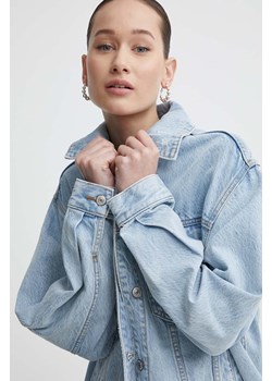 Abercrombie &amp; Fitch kurtka jeansowa damska kolor niebieski przejściowa oversize ze sklepu ANSWEAR.com w kategorii Kurtki damskie - zdjęcie 172009651