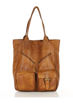Duża torba shopper z przegródkami skóra naturalna - MARCO MAZZINI brąz camel ze sklepu Verostilo w kategorii Torby Shopper bag - zdjęcie 172020921