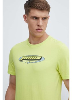 Puma t-shirt bawełniany męski kolor zielony z nadrukiem 625424 ze sklepu ANSWEAR.com w kategorii T-shirty męskie - zdjęcie 172021383