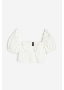 H & M - Krótka bluzka z bufiastym rękawem - Biały ze sklepu H&M w kategorii Bluzki damskie - zdjęcie 172025154