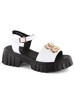 Skórzane sandały damskie na obcasie i platformie białe Vinceza 7910 ze sklepu ButyModne.pl w kategorii Sandały damskie - zdjęcie 172025793