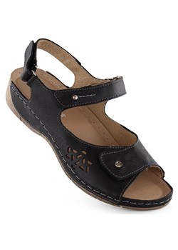 Skórzane komfortowe sandały damskie na rzepy czarne Helios 266-2.011 ze sklepu ButyModne.pl w kategorii Sandały damskie - zdjęcie 172025814