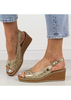Złote sandały damskie na koturnie Sergio Leone sk301 ze sklepu suzana.pl w kategorii Sandały damskie - zdjęcie 172029561