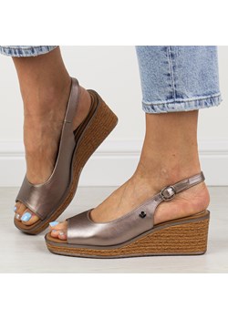 Platynowe sandały damskie na koturnie Sergio Leone sk301 ze sklepu suzana.pl w kategorii Sandały damskie - zdjęcie 172029634