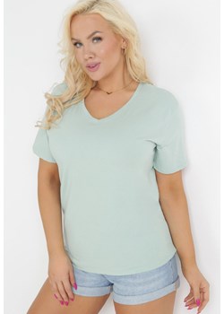Miętowy T-shirt Genilin ze sklepu Born2be Odzież w kategorii Bluzki damskie - zdjęcie 172030251